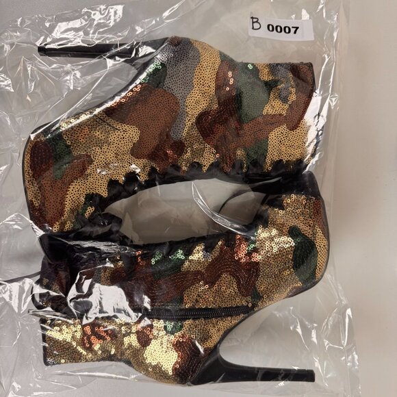 Sequin Camouflage Lace-Up Peep-Toe Ankle Boots With Side Zipper 8 - Picture 9 of 13